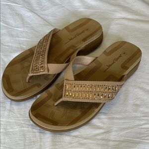 Gold Tan Sandals with Beaded Straps